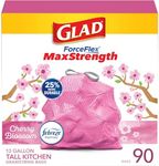 Glad Protection Series ForceFlex Plus Drawstring Cherry Blossom Odor Shield 13 Gallon 1/90ct, Pink