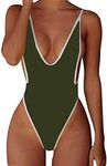 ALLureLove Sexy Womens Monokini Deep V One Piece Backless Cheeky Swimwear Semi Thong Bikini (Army Green, Large)