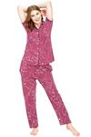 ZEYO Night Suit for Women's Pink Polar Bear Printed Cotton Night Dress of Shirt and Pajama Set 5756