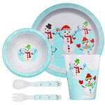 Stehlen Kids Dinnerware Set, 100% Melamine, Food Dinner Set, Snowman Theme, (Plate, Bowl, Glass, Spoon, Fork)Feeding Tableware Set for Kids, Dinner Set for Toodlers, FDA Approved, BPA Free- Snowman