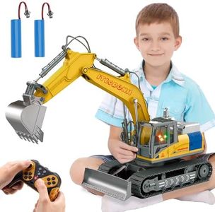 ITECRONH Remote Control Excavator Toy for Kid 4-8 Boy, 15 Channel RC Excavator Construction Vehicles with Metal Shovel and Bulldozer Function, Sandbox Digger Toys Gifts for Kids 11 Year Old