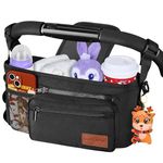 Guiseapue Pram Bag with Cup Holder: Large Capacity Pram Cup Holder with Non Slip Strap, Baby Diaper Bag Universal Pram Organiser Bag Accessories, Baby Essentials for Newborn, Gifts for New Mum
