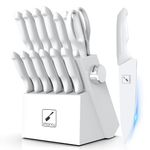 imarku Knife Set with Block, Sharp Knife Set with Built-in Sharpener, Japanese Stainless Steel Kitchen Knife Set with Non-Slip Ergonomic Handle, Dishwasher Safe, 14 PCS Best Father's Day Gift, White