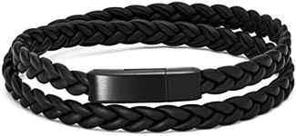 MVMT Leather Dress Wrap - Bracelet for Men with Magnetic Clasp for Ease of Use - Thin Braided Leather Bracelets - Premium Men’s Jewelry - Cool Leather Wrap Bracelet for Men, Medium, Ionic Plated