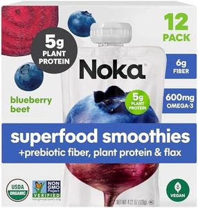 Noka Superfood Fruit Smoothie Pouches, Blueberry Beet, Healthy Snacks with Flax Seed, Plant Protein and Prebiotic Fiber, Vegan and Gluten Free Snacks, Organic Squeeze Pouch, 4.22 oz, 12 Count