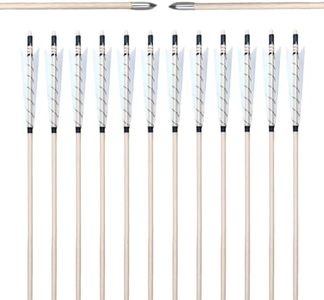 XTCXCARCHERY 32" Archery Wooden Target Practice Arrows with 5.9" Medieval Turkey Feather Fletching for Recurve &English & Traditional Longbow Hunting (pack of 12) (White)