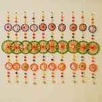 eCraftIndia Multicolor Rings with Pom-Pom Tassels Bell Hangings (Pack of 10) Toran for Home Decor - Haldi Mehandi Wedding, Ganesh Chaturthi,and Diwali Decoration Items