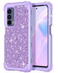 LONTECT for Moto Edge 2021 Case, Moto Edge 5G UW Case Glitter Sparkly Bling Shockproof Heavy Duty Hybrid Sturdy High Impact Protective Cover Case for Motorola Moto Edge 2021, Shiny Purple, PA0159-10