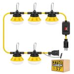 Outdoor LED String Lights: 37FT 25W 2750lm Hanging Light with Switch & Replaceable Bulbs ETL Listed Bright Outside Construction Temporary Work Lighting for Shop Attic Jobsite Garage