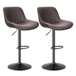 Nalupatio Bar Stools Set of 2 Adjustable Height Swivel Bar Stools with Backs Performance Fabric Seat Barstools for Home Kitchen Island Coffee Brown