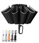 TUMAAOTU Compact Inverted Umbrella with Carabiner Clip Handle – Travel Umbrella Windproof Strong, Reverse Umbrellas for wind rain, Auto Open Close, 10 Rib Durable Frame for Women Men (Black)