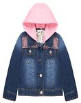 KIDSCOOL SPACE Little Girl Hooded Jean Jacket,Embroidery Denim Coat Outfit,Blue,5-6 Years