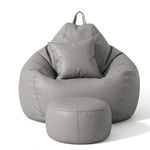 KAM'S LIEU Bean Bag Chair with Footrest & Cushion | Pre-Filled Beans | PVC Leatherette Lounger Sofa | Indoor & Outdoor Bean Bag | 6 Months Warranty Size & Color- (Grey, XXXXXL, Premium)