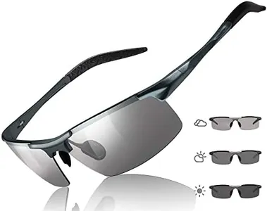 TJUTR Mens Polarized Photochromic Sunglasses Day & Night Driving Glasses Anti Glare | Ideal for Low to Medium Light Condition (Metal Gun/Grey Photochromic Polarized Lens)