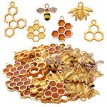 BronaGrand 50pcs Honeycomb Bee Charms Enamel Rhinestone Alloy Honeybee Charms Pendants for DIY Necklace Earrings Bracelet Jewelry Making Accessories, Metal, Rhinestone