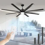 72 inch Large Black Industrial Ceiling Fans with Lights and Remote,8 Aluminium Blade Modern Indoor/Outdoor Ceiling Fans for Patios Living Room Bedroom Porch,Reversible Quiet DC Motor 6 Speed,3 CCT