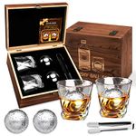 Whiskey Gift Sets for Men, Whiskey Stones and Glass Gift Set with 2 Whiskey Glasses, 2 XL Stainless Steel Whisky Balls, Tongs, Gifts for Men on Birthday/Christmas/Father's Day/Wedding/Anniversary