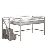 DHP Sol Junior Twin Metal Loft Bed with Storage Steps, Silver