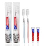 HQSLsund 100 pcs Disposable Toothbrushes with Toothpaste Individually Wrapped, 2 Color Toothbrushes and Toothpaste 10g, Bulk Toothbrushes Toothpaste for Homeless,Airbnb,Hotel,Guest