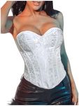 SOLY HUX Women's Lace up Boned Overbust Corset Tube Top Zipper Waist Cincher Bustier Bodyshaper Tops Solid White X-Large