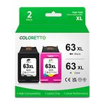 COLORETTO 63 XL 63XL Ink Cartridge Compatible with HP Officejet 3830 4650 3833 4516 4520 4522 4652 5255 5200 5222 Envy 4516 4522 Deskjet 3630 3632 2132 Printer 1 Black 1 Color 2-Pack