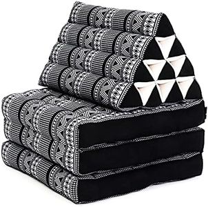 Leewadee - Comfortable Japanese Floor Mattress - Thai Floor Bed with Triangle Cushion - Futon Mattress - Thai Massage Mat, 170 x 53 cm, Black White, Kapok Filling