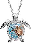 Silver Created Blue Opal Sea Turtle Pendant Necklace, Birthstone Turtle Necklace Jewelry for Women Blue Fashion in Practical