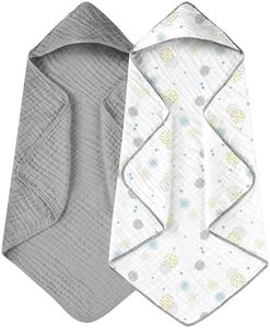 Yoofoss Hooded Baby Towels for Newborn 2 Pack 100% Muslin Organic Cotton Baby Bath Towel with Hood for Babies, Infant, Toddler and Kids, 32x32Inch, Soft and Absorbent Newborn Essential,Grey Flower
