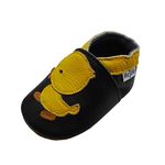 Mejale Cartoon Soft Sole Leather Baby Crib Shoes Infant Toddler Prewalkers（Black, 6-12 Months）