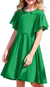 Arshiner Vestido Vestidos para Niñas Mangas de Mariposa Vestido de Fiesta Cuello Redondo Vestido Informal Vestido de Algodón Vestido Verde de Corte A con Bolsillo 12-13 años