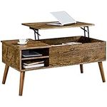 Yaheetech Lift Top Coffee Table, Industrial Coffee Table with Hidden Storage & Adjustable Storage Shelf, Center Table for Living Room, 100x48x45cm, Rustic Brown