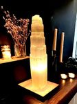 Pure Selenite Crystal Natural Light Mountain Tower Lamp Handmade Natural Energy Healing Clarity and Meditation Lamp Home Decoration Table Lamp Mineral Christmas Occasion Gift (40cm)