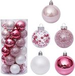 AUMA 30ct Christmas Ball Ornaments Set, Shatterproof Decorations Christmas Tree Ornaments, Hooks Included (60mm, Pink)