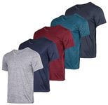 Real Essentials 5 Pack: Men’s V-Neck Dry-Fit Moisture Wicking Active Athletic Tech Performance T-Shirt, Set 1, 3X-Large