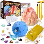 UNGLINGA Gemstone Excavation Gem Rock Dig Science Experiments Kit for Kids, Excavate 15 Gems and 4 Plastic Dinosaur Fossil Skeletons, Christmas Birthday Toys Gifts Idea for Girls and Boys