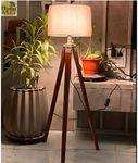 VDIX Wooden Italian Crafter Decorative Antique Tripod Standing Floor Lamp for Living Room, Bed Room, Study Room Corner, and Office Brown Pack of 1