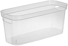 Sterilite 6.25 x 6.25 x 15 Inch Narrow Modern Storage Bin with Comfortable Carry Through Handles and Banded Rim for Household Organization, Clear
