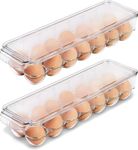 KICHLY Pack of 2 - Egg Basket for fridge - Egg Holder for Fridge - 14 Egg Container With Lid & Handle, Egg Container For Refrigerator, Stackable Plastic Egg Tray with Lids (Clear)