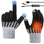 WIOR USB Heated Gloves for Men Women, Winter Warm Gloves with 3 Temperature Levels, Touchscreen Warm Heat Hand Warmers Full Finger Hands Heated Knit Hands Warmer Washable Design Winter Gift (Black)