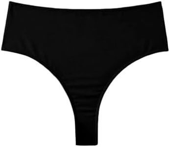 Verdusa Women's High Cut Swimwear Beach Panty Thong High Waisted Bikini Bottom Black Solid XX-Large