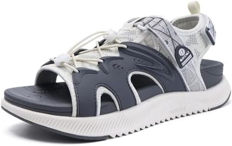 ONCAI Walking Sandals for Women, Sport Athletic Hiking Sandals With Arch Support Orthotic Outdoor Footbed for Plantar Fasciitis, Water Sandalias Mujer with Adjustable Strap Grey/White Size 6