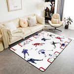 Ice Hockey Area Rug 4'x5' Ice Sports Games Rugs Mat for Hockey Player Living Room Bedroom Decorative Puck Hockey Winter Sports Carpet Non Slip Area Runner Rug