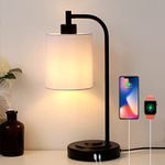 Hi-ERA Touch Bedside Lamp, Industrial Table Lamp Bedside with USB A+C Charging Ports, Bedroom Lamp, Touch Lamp Bedside, Fabric Shade and Metal Base, Bedside Lamp Touch Control, White