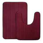 uxcell Bathroom Rug Set Memory Foam Bath Mat Contour Rug 2 Piece Set Includes Absorbent Bath Rug 32'' x 20'', U-Shaped Toilet Mat 24'' x 20'', Burgundy