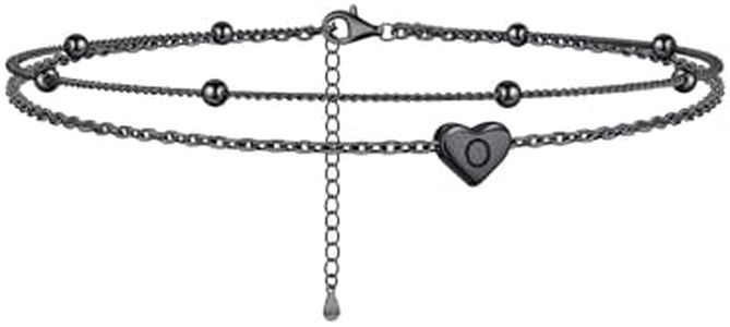 ChicSilver Anklet Bracelets for Women Black Ankle Bracelets Layered Beaded Anklets for Women Hypoallergenic Heart Anklet With Initials Summer Beach Anklets