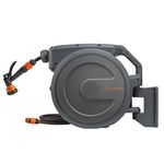 Giraffe Tools Wall Mounted Hose Reel, 35+2m Garden Hose Pipe Reel, 180° Pivotal with 7 in 1 Spray Nozzle and Lead Hose