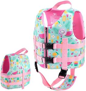 Pottwal Swim Vest for Kids - Swim Jacket for 1-3 Years (17.5-39.5LBS) - Buoyancy Aid Made of Neoprene & EPE - with Adjustable Crotch Strap - Green Fruits & Flowers