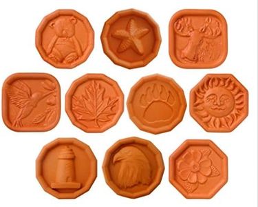 JBK Pottery Brown Sugar Savers - New Designs (Set of 10 - Hummingbird, Flower, Sun, Bear, Moose, Leaf, Lighthouse, Bear Paw Print, Starfish, and Clematis)