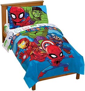 Jay Franco Marvel Super Hero Adventures Avengers Heroes Amigos 4 Piece Toddler Bed Set – Super Soft Microfiber Bed Set – Bedding Features Captain America, Hulk, Iron Man, & Spiderman