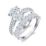 Bonlavie 1.0ct 925 Sterling Silver Bridal Ring Set Oval Cut White Cubic Zirconia Engagement Wedding Ring Set for Women Size S(60)